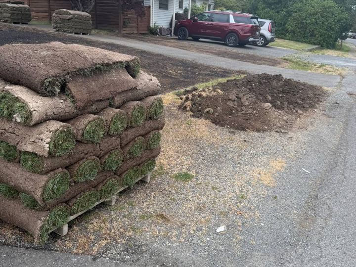 Sod rolls and yard preparation
