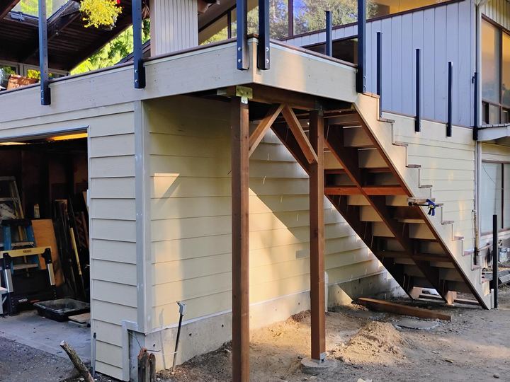 Deck stairs and railing